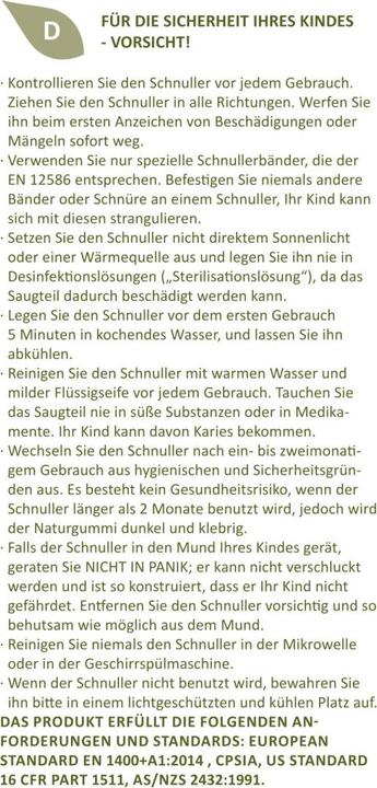 Valori nutrizionali e ingredienti Natursutten Ciuccio organico Farfalla Forma Ciliegia S 0-6 mesi