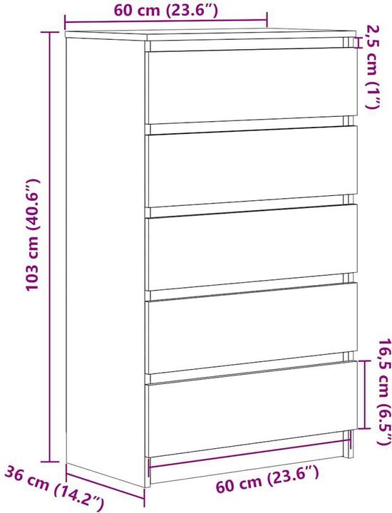 Image du produit vidaXL Schubladenschrank Betongrau 60x36x103 cm (60 x 36 x 103 cm)