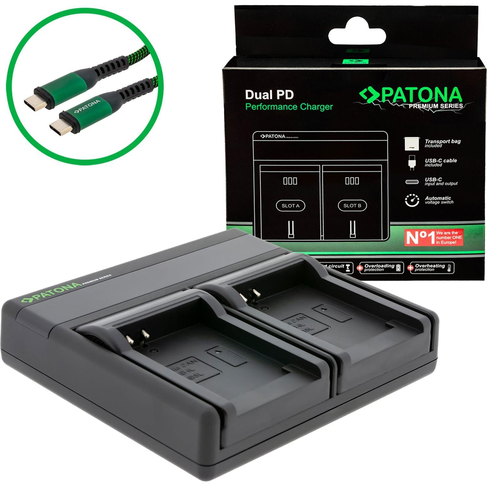 Patona Batterie di ricambio Doppio caricatore USB USB-C (Caricabatterie per fotocamere), Alimentatore fotocamera