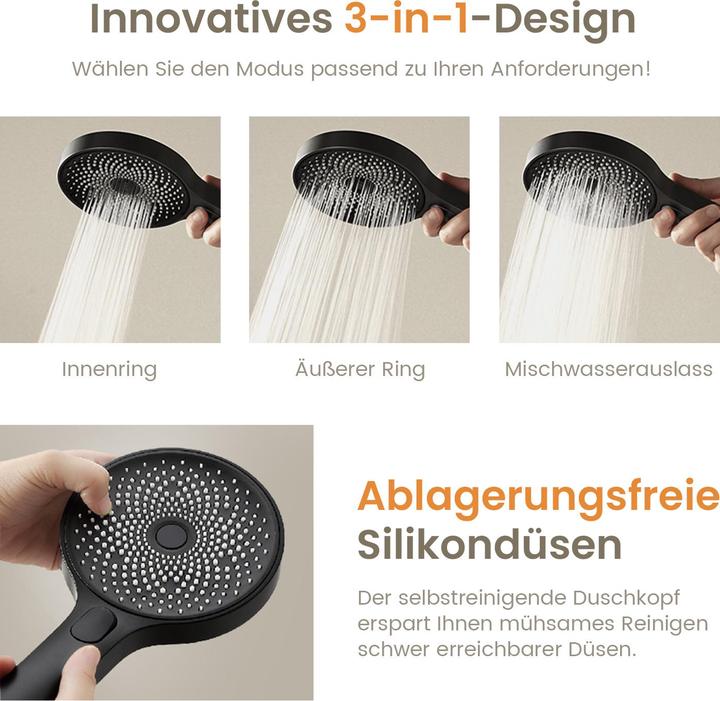 Actual product image Emke Shower system with thermostat Black matt shower mixer Complete shower set Rain shower with mixer