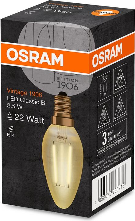 Produktbild Osram Vintage 1906 Led Classic B (E14, 2.50 W, 220 lm, 1 x, F)