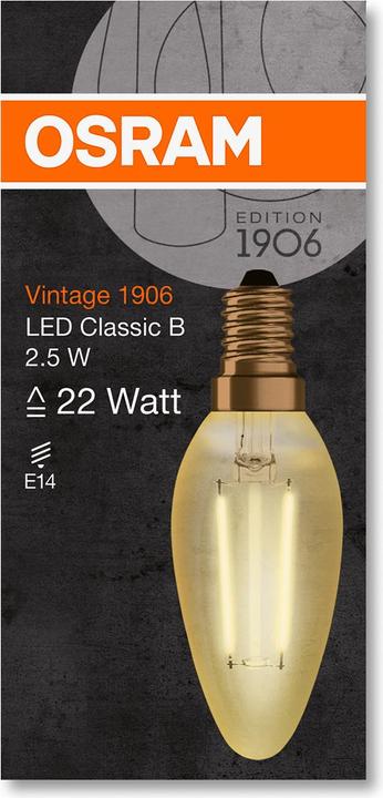 Produktbild Osram Vintage 1906 Led Classic B (E14, 2.50 W, 220 lm, 1 x, F)
