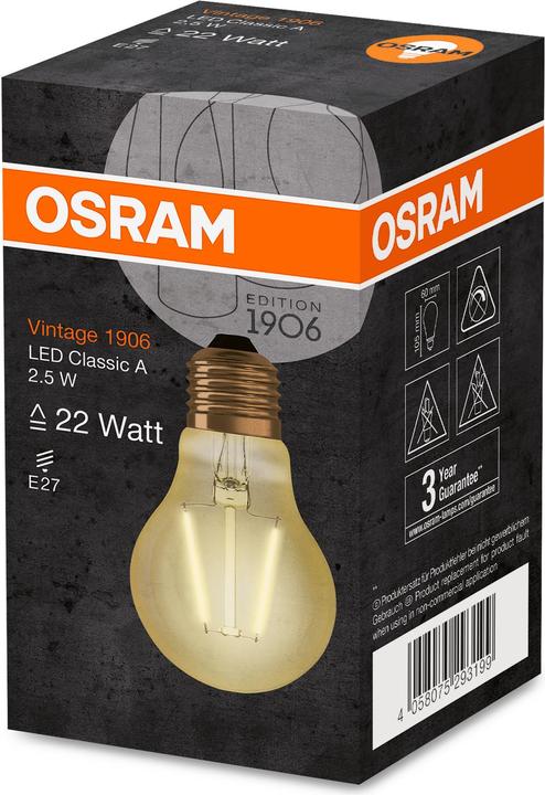 Produktbild Osram Vintage 1906 Led Classic A (E27, 2.50 W, 220 lm, 1 x, F)