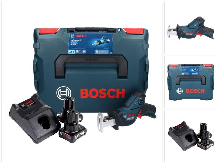 Bosch Professional GSA 12V-14 Li-Ion Professional Cordless Reciprocating Saw + 2x Batteries GBA 12 V 6,0 Ah + 1x