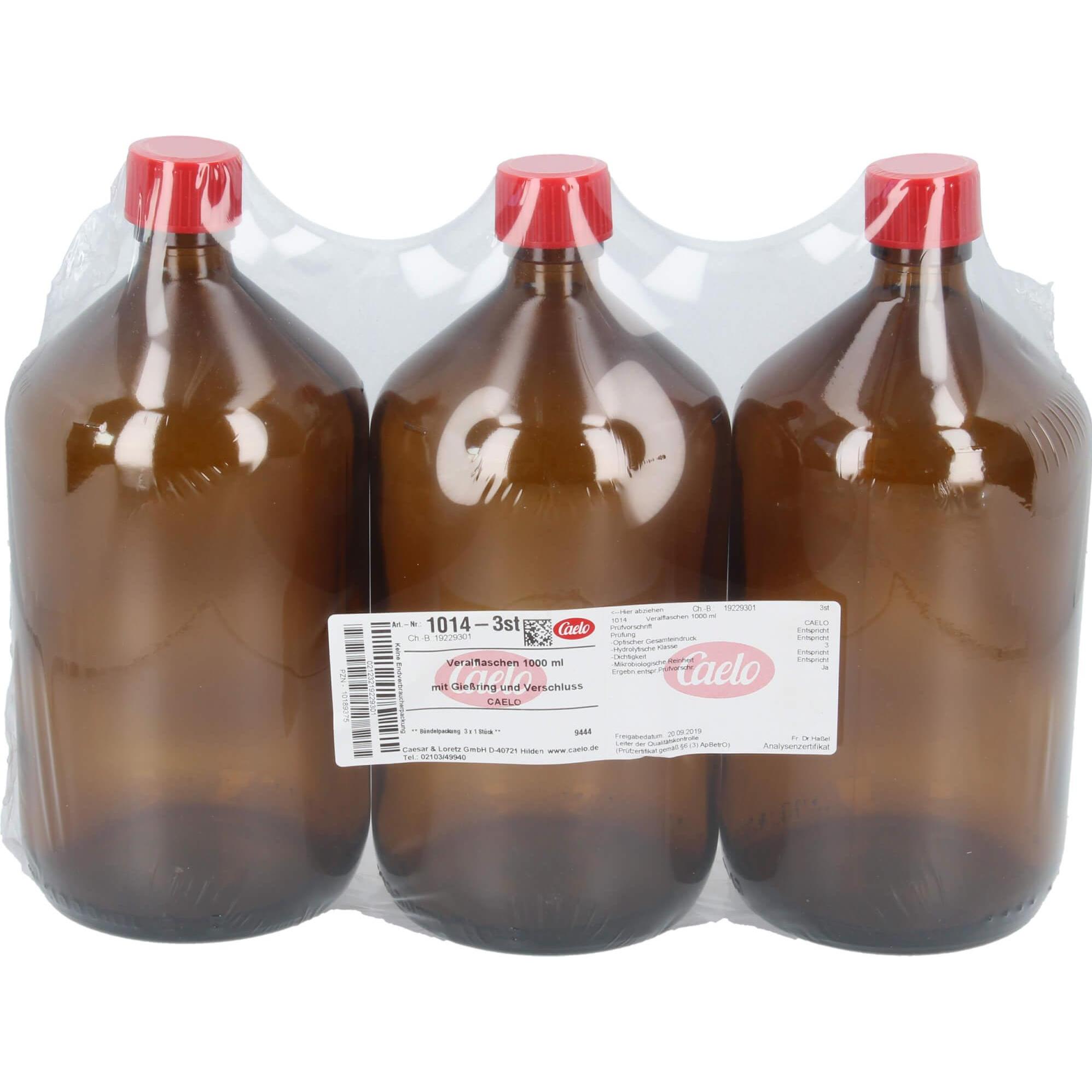 Caelo, Praxisbedarf, Veralflasche braun 1000ml mit Giessring u.Verschl., 3 St FLA