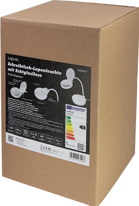 Productafbeelding LogiLink LED loeplamp, met 2 lenzen, wit, dimbaar (400 lm)
