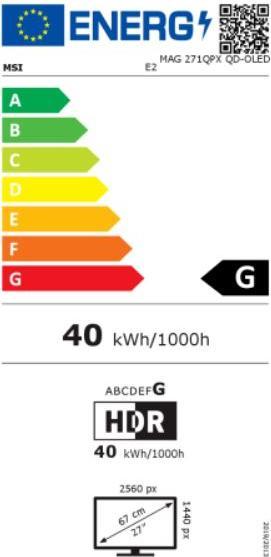 Energy Label MSI MAG 271QPXDE QD-OLED (2560 x 1440 pixels, 26.50")