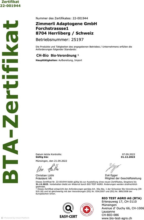 Nährwerte und Zutaten Zimmerli Adaptogene Gerstengras Pulver (BIO) (1 Stück, Pulver, 100 g)