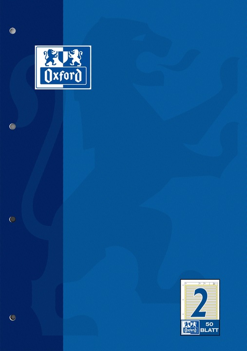 Produktbild Oxford Arbeitsblätterblock, A4, Lineatur 2 (A4, Liniert, Harter Einband)