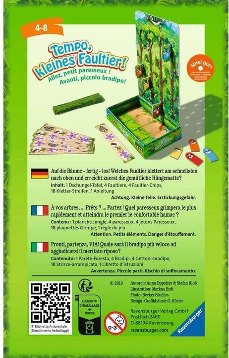 Produktbild Ravensburger Tempo, kleines Faultier! (Deutsch, Französisch, Italienisch, 2 - 4 Spieler)