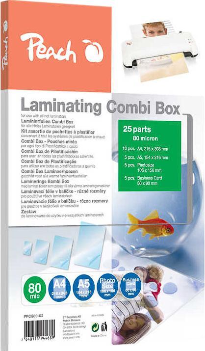Produktbild Peach Laminating Combi Box (A4, 25 Stück, 80 µm)