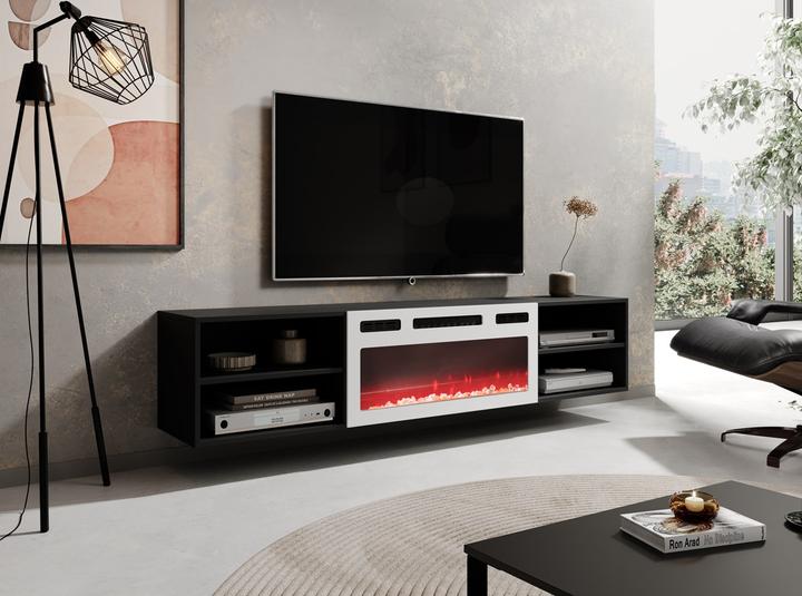 Actual product image Cama RTV cabinet POLO 180x33x39 black + fireplace white (180 x 33 x 39 cm)