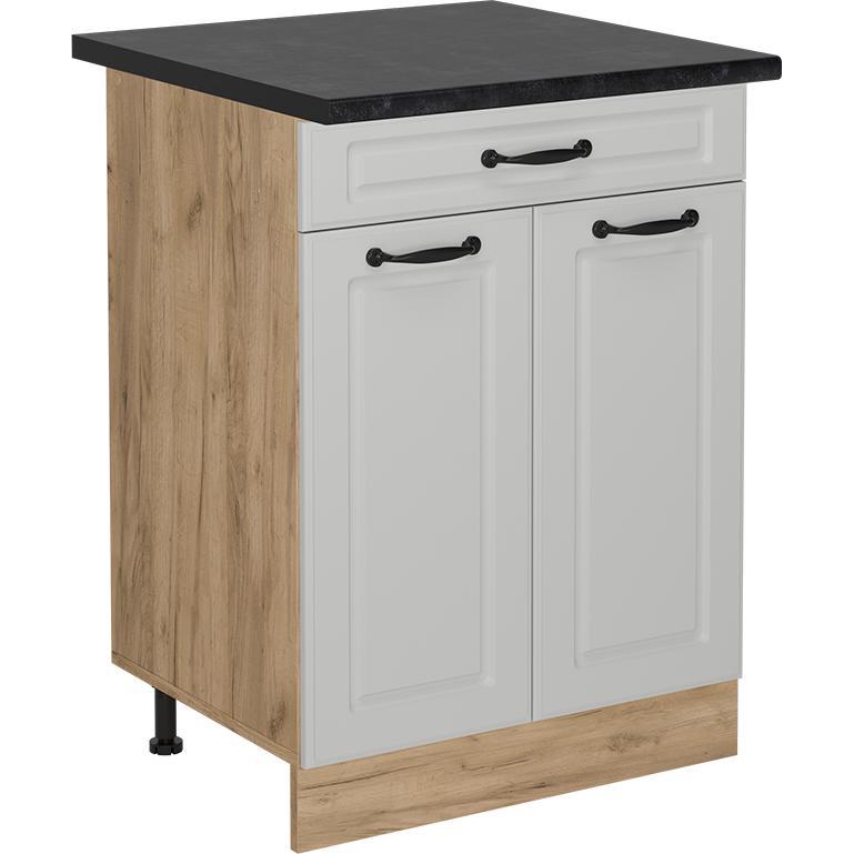Vicco, Regal, Küchenunterschrank R-Line, Weiss Landhaus/Goldkraft Eiche, 60 cm mit Schublade, AP Anthrazit