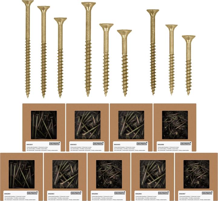 Actual product image Helpmate Universalschrauben Mix Pack, gelb passiviert, PZ-Antrieb, 1540 Stück (1540 Screws per piece)