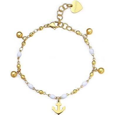 Sagapo, Armschmuck, S'Agapo Gold-Plated Bracelet With White Enamel Kotva Vibes Svb60