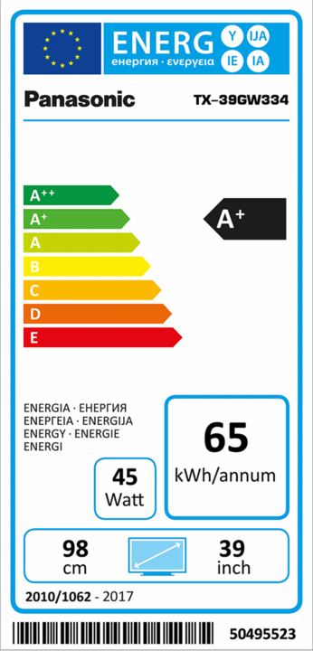 Energy Label Panasonic TX-39GW334 (39", LCD, Full HD)