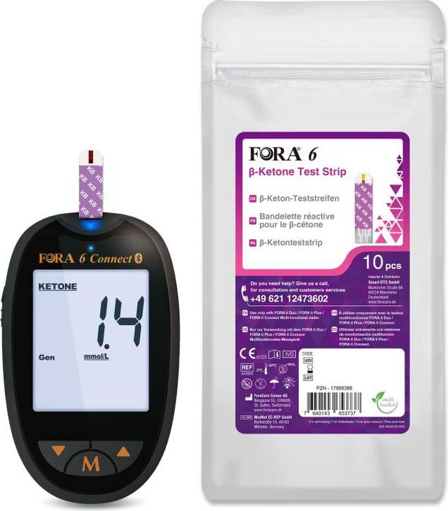 Fora 6 Connect Bluetooth avec bandelettes de β-cétones (Glucomètre)