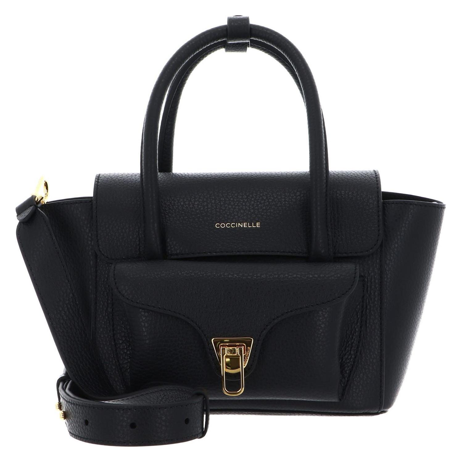 Coccinelle, Damen, Handtasche, Double Beat Grained Leather Handbag, Schwarz