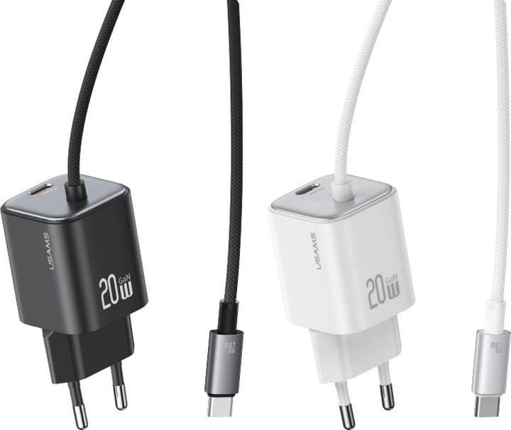 Actual product image Usams Ładowarka sieciowa JC Series CC261 20W GaN Mini Fast Charger 2xUSB-C biały (20 W, 2 ports)