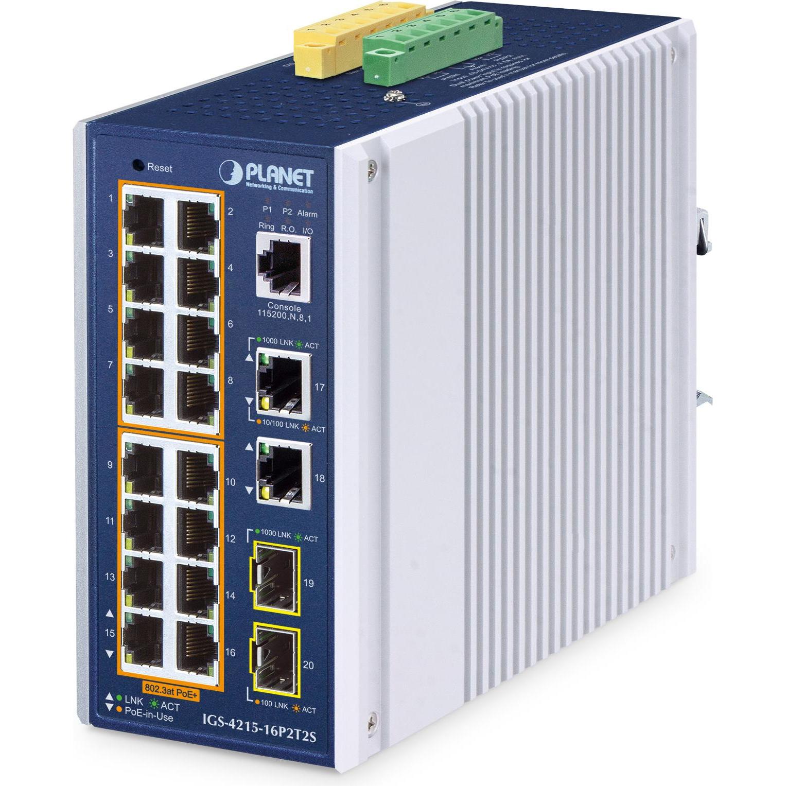 Planet Switch indus 16 Giga PoE +2 Giga + 2SFP L2/L4 320W (18 Ports), Netzwerk Switch, Blau