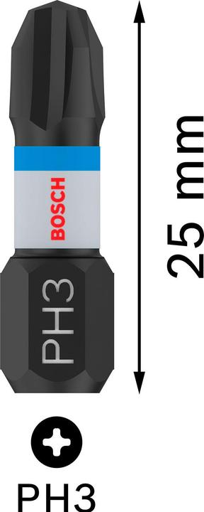 Actual product image Bosch Professional Zubehör PRO Phillips impact bit, PH3, 25 mm, 2 pcs. (PH3)