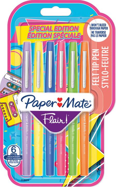 Immagine prodotto Paper Mate Paper:Mate Flair RETRO penne con punta in fibra, confezione da 6 pezzi (Multicolore, 6 x)