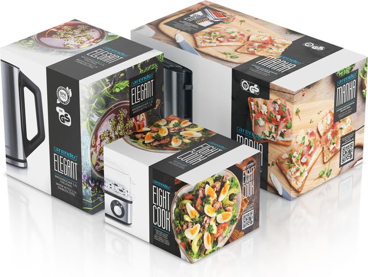 Actual product image Arendo Breakfast set, kettle 1.5l temperature selection, 4 disc toaster & egg cooker for 8 eggs, silver