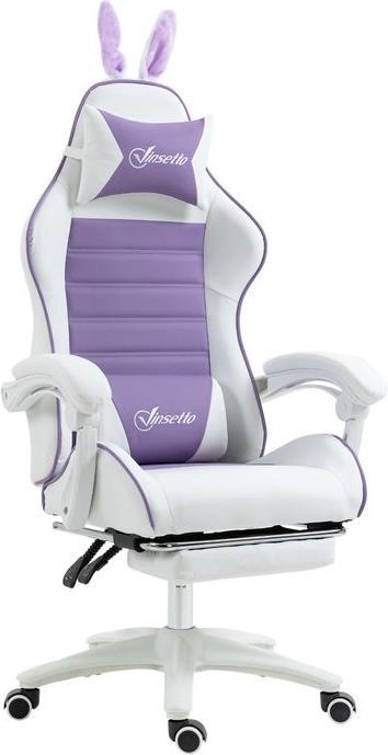 Swisshandel24 Gaming-Sessel, Hasenohren, Lendenwirbelstütze, Fussstütze, Violett
