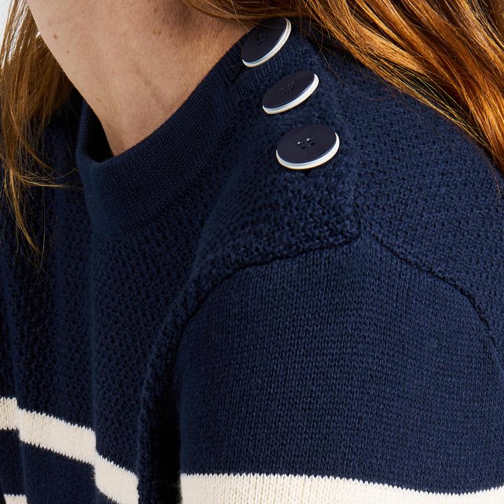 Immagine prodotto Tribord Pullover da donna in maglia da vela, 100 blu navy con righe beige (S)