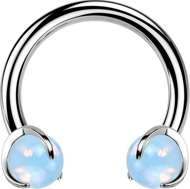 Immagine prodotto Star Piercing Micro Circular Barbell Innengewinde silber mit zwei Kugeln Opalite Stein gefasst (senza ottone, Mnerale, Titanio)