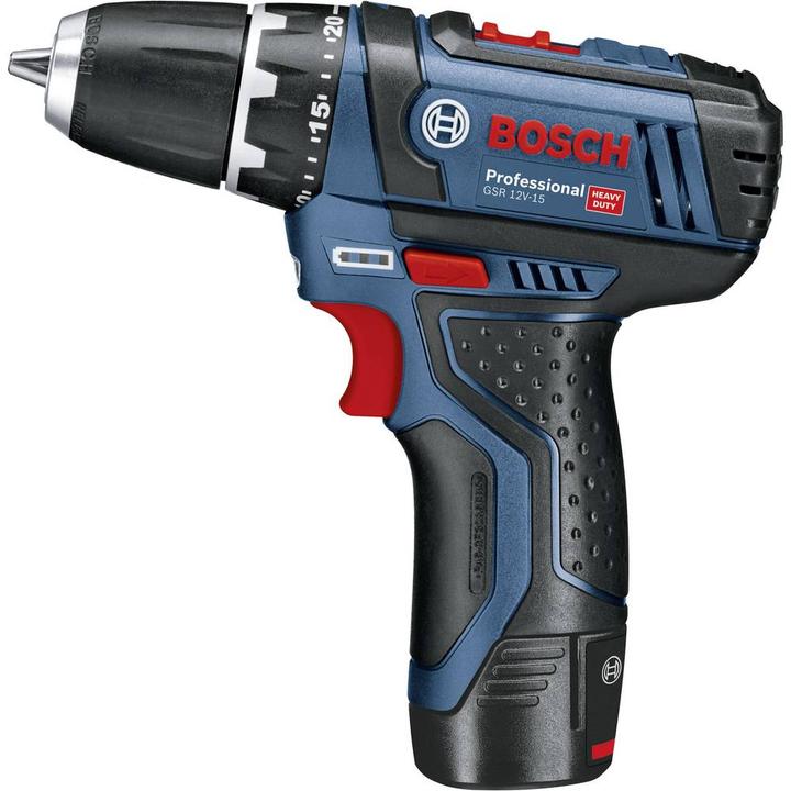 Produktbild Bosch Professional GSR 12V-15, mit 1 x 2.0 Ah, 1 x 4.0 Ah, Zubehör-Set in Tasche