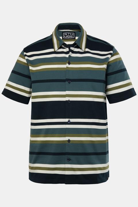 Sthuge Piqué-Streifenhemd, Halbarm, kastiger Fit
