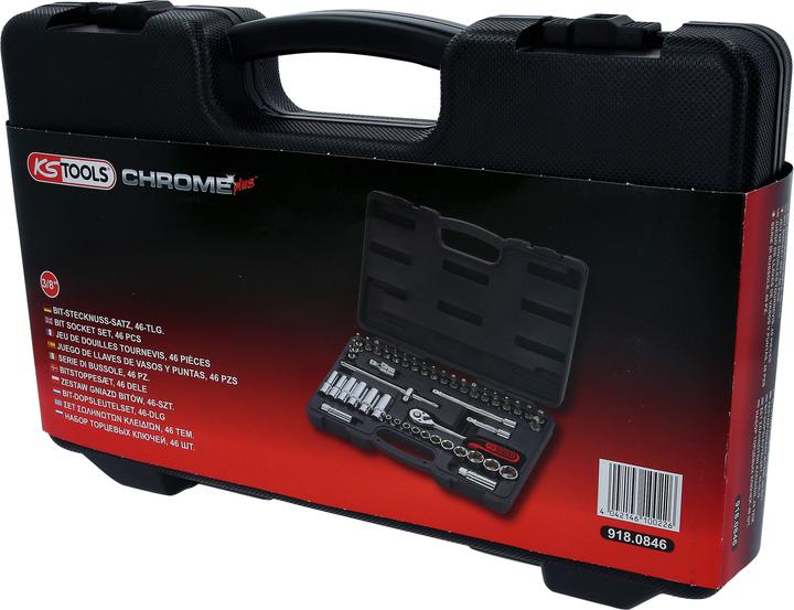 Actual product image KS Tools 3/8" CHROMEplus socket set, 46 pieces, hexagon, inch size, Flank Traction