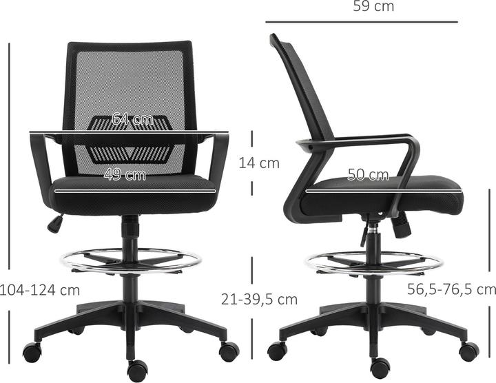 Image du produit Vinsetto Bürostuhl Polyester, Kunststoff Schwarz (56.50 - 76.50 cm)