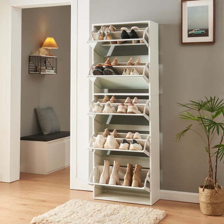 Immagine prodotto En.Casa Schuhkipper Lund mit 5 verspiegelten Klappen Weiss