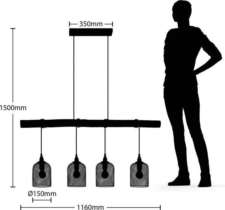 Immagine prodotto Lindby Lampada a sospensione Elrond 4 Nero/Legno (E27)