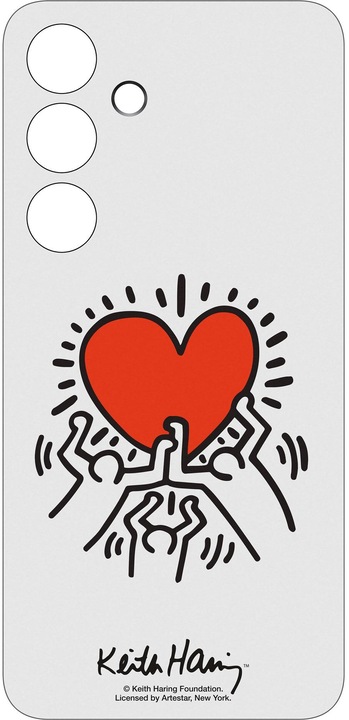 Immagine prodotto Samsung Copertina Keith Haring illustrazione cuore e bordo silicone bianco (Samsung Galaxy S24+)