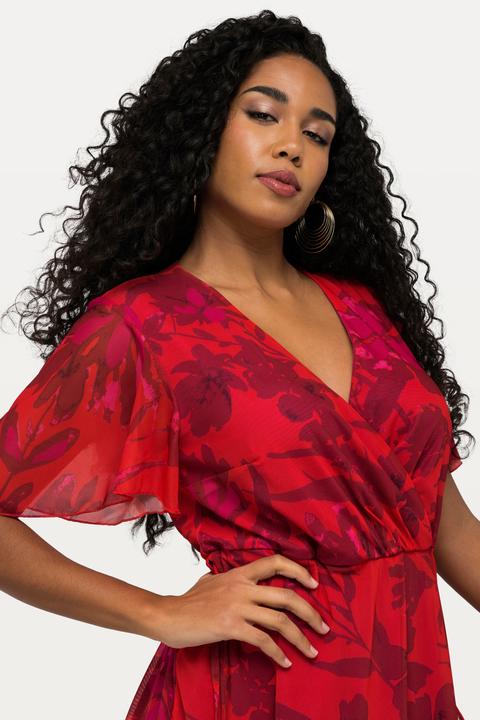 Actual product image Ulla Popken Sheer Floral Layered Wrap Dress (54)