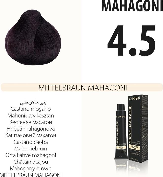 Image du produit FemMas 4.5) Coloration pour cheveux brun-marron acajouı 100ml (4.5 brun moyen acajou)