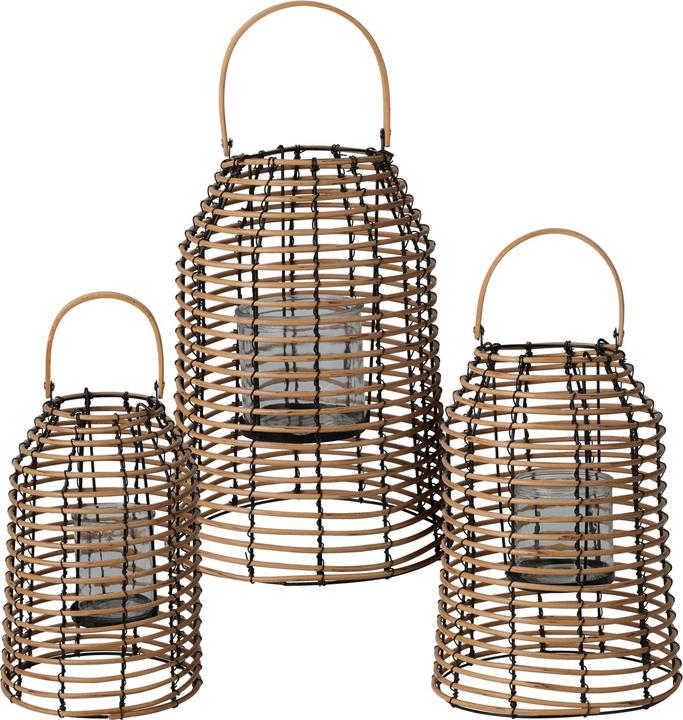 Produktbild Mojawo 3er Holz Laternen Set Windlicht Rattan Design rund H30/36/40cm (3 x)