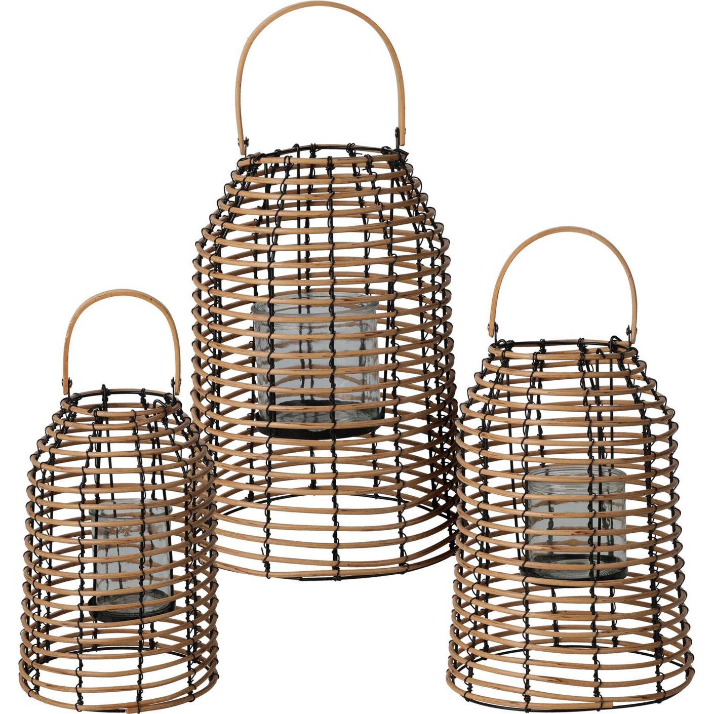Thumbnail - Mojawo, Laterne, 3er Holz Laternen Set Windlicht Rattan Design rund H30/36/40cm (3 x)