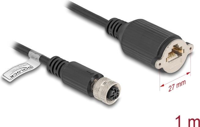 Actual product image Delock M12 cable D-coded 4 pin socket to RJ45 socket for E (F/UTP, CAT5e, 1 m)