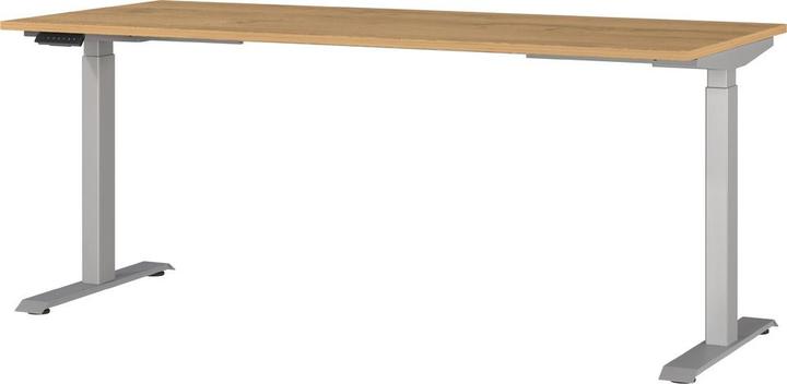 Actual product image Germania JET height-adjustable desk grandson oak rectangular, T-leg frame silver 180.0 x (180 x 80 x 72 cm)