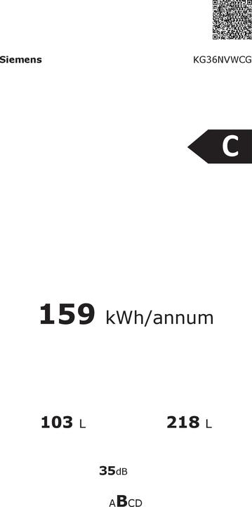 Energie-Label Siemens KG36NVWCG, free-standing fridge-freezer with freezer at bottom (321 l)