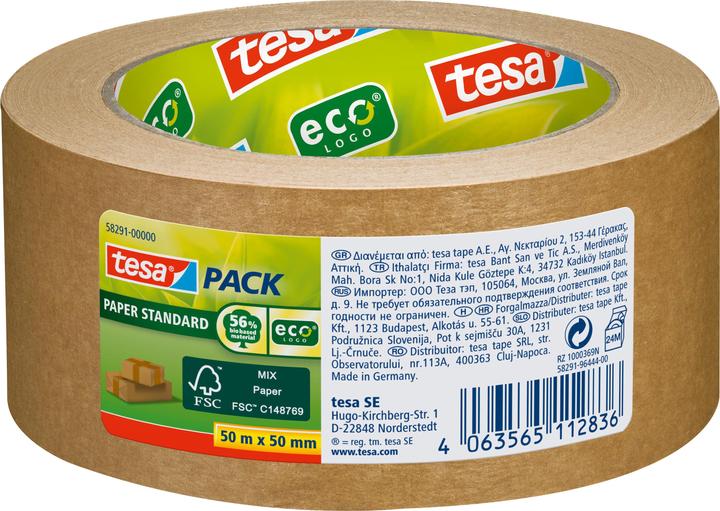tesa nastro da imballaggio tesapack PAPER STANDARD - 56% di materiale biobased - adatto al riciclaggio (50 mm)