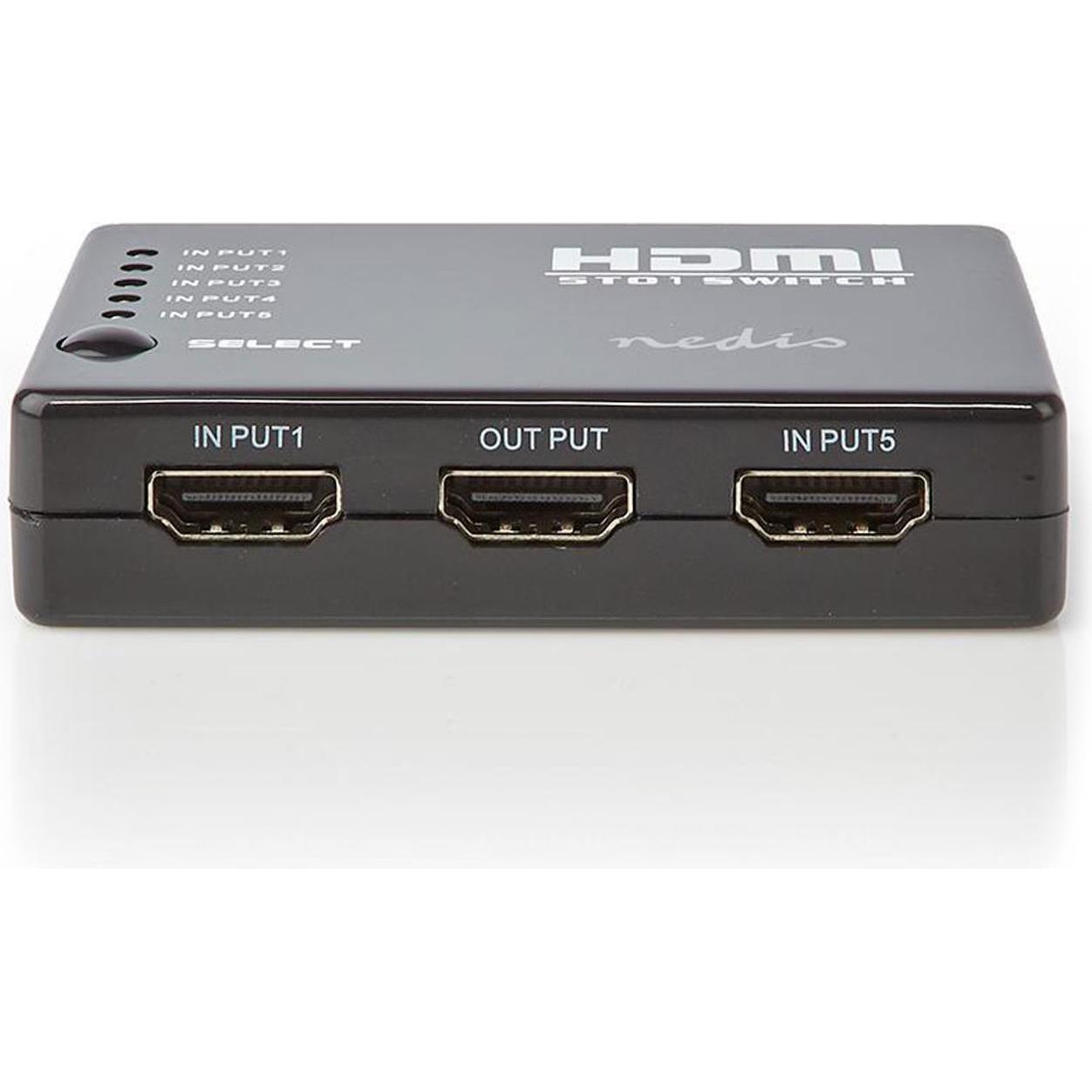 Thumbnail - Nedis HDMI T Schalter 5-Port Port(s) 5X HDMIT Eingang 1x HDMIT Ausgang 1080p 3.4 Gbps ABS Schwarz, Switch Box