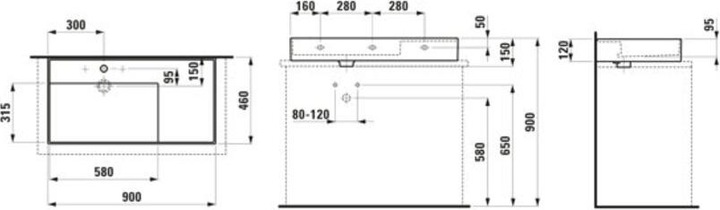 Image du produit Laufen Kartell lavabo à poser, tablette à droite, 3 trous pour robinetterie, sans trop-plein, 900x (937 mm, 900 mm)