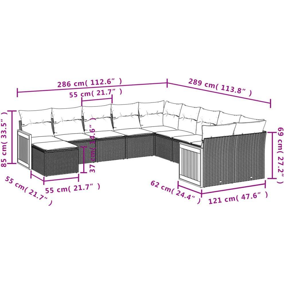 Thumbnail - VidaXL, Gartenlounge, 10-tlg. Garten-Lounge-Set mit Kissen