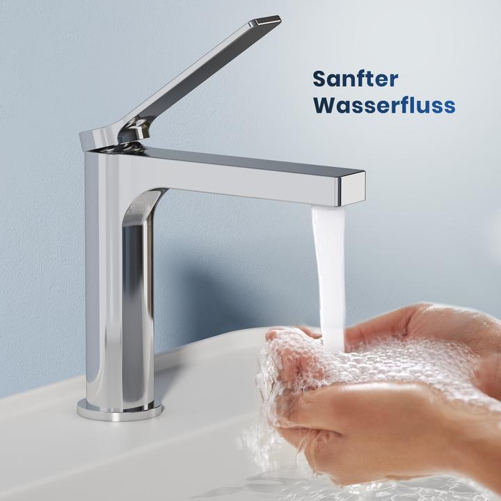 Produktbild Emke Wasserhahn Bad, Anthrazit matt, Mischbatterie Waschbecken, Messing, mit Luftsprudler, Keramikkartusc