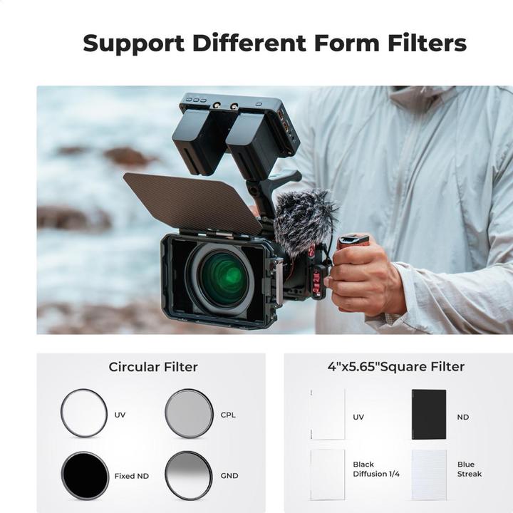 Produktbild K&F Concept Square Movie Blackout Kit, 2 Slots 4*5.65, with 67/72/77/82/95mm Adapter Ring (67 mm, ND- / Graufilter, 143.51 mm)